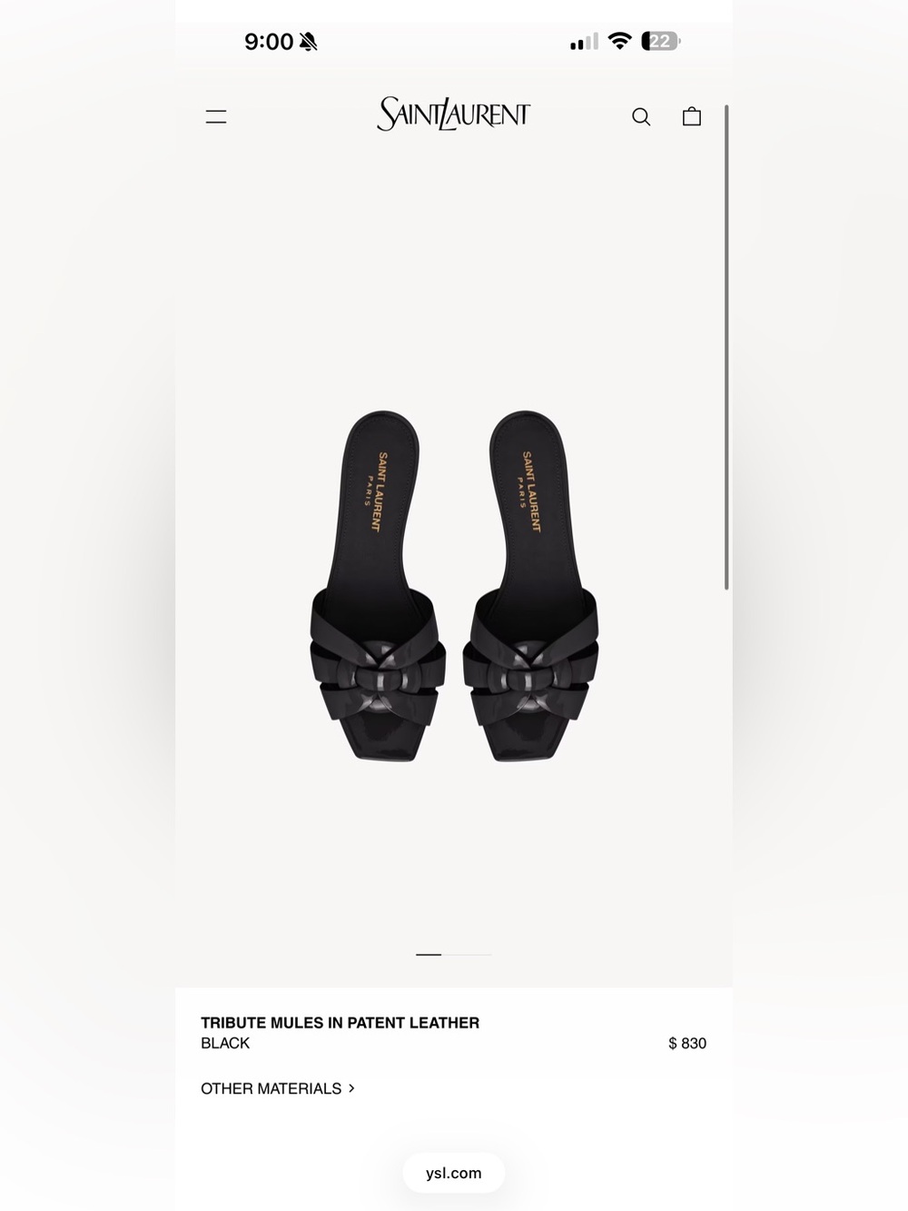 Saint Laurent Black Patent Leather Braided Slide Mules